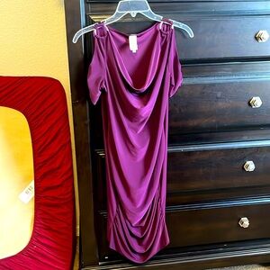 Fitted purple knee length semi formal dress